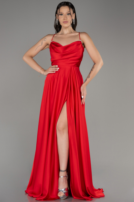 Abschlusskleid Lang Satin Rot ABU4017