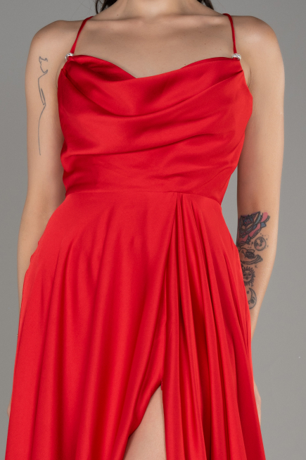 Abschlusskleid Lang Satin Rot ABU4017