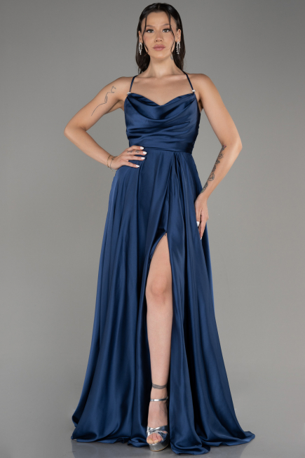 Abschlusskleid Lang Satin Marineblau ABU4017
