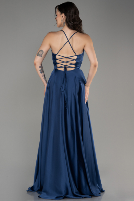 Abschlusskleid Lang Satin Marineblau ABU4017
