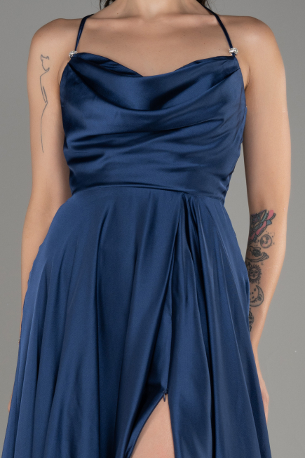 Abschlusskleid Lang Satin Marineblau ABU4017