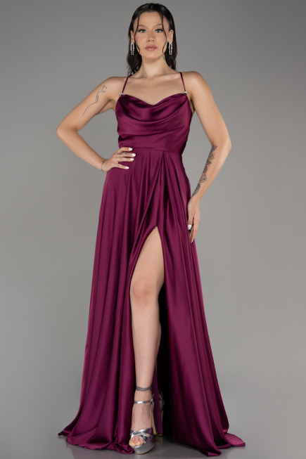 Abschlusskleid Lang Satin Pflaume ABU4017