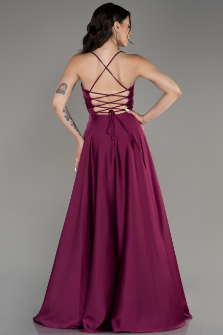 Abschlusskleid Lang Satin Pflaume ABU4017