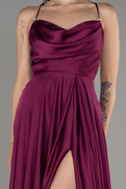 Abschlusskleid Lang Satin Pflaume ABU4017