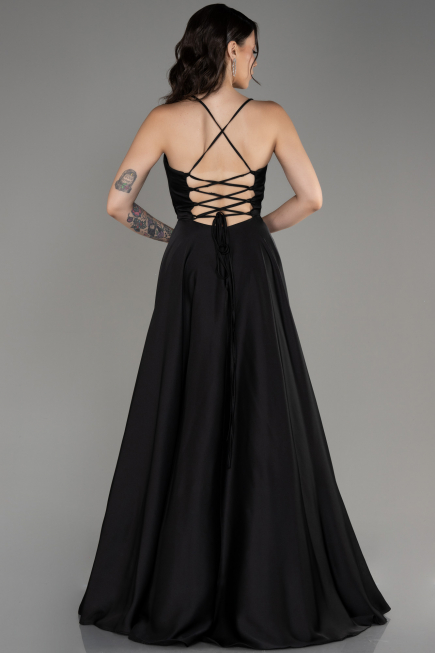 Abschlusskleid Lang Satin Schwarz ABU4017
