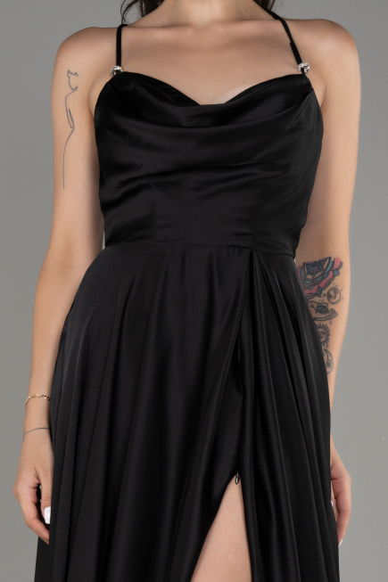 Abschlusskleid Lang Satin Schwarz ABU4017