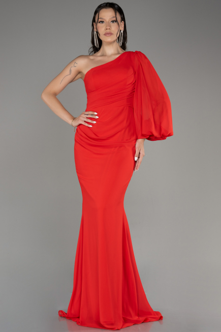 Koralle Abendkleid Chiffon Lang ABU3677