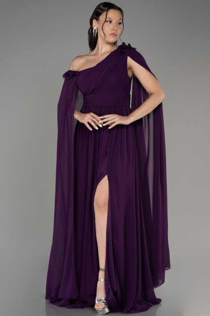 Abendgarderobe in Großen Größen Lang Chiffon Violett dunkel ABU4002