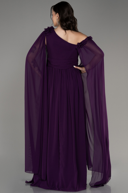 Abendgarderobe in Großen Größen Lang Chiffon Violett dunkel ABU4002
