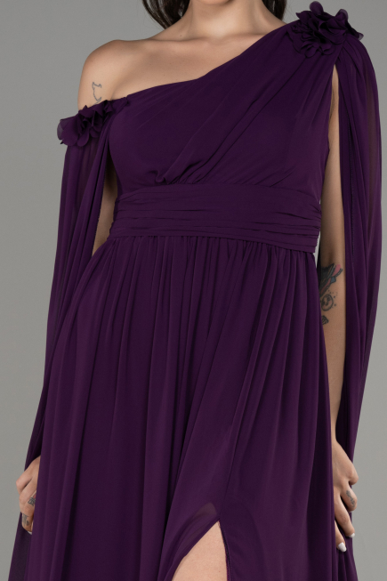 Abendgarderobe in Großen Größen Lang Chiffon Violett dunkel ABU4002