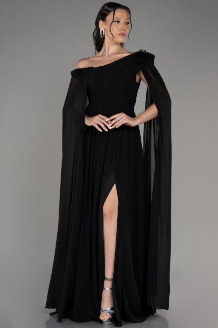 Abendkleid Lang Chiffon Schwarz ABU4001