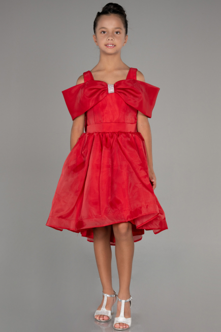 Abendkleid für Kinder Vorne Kurz-Hinten Lang Rot ABO107