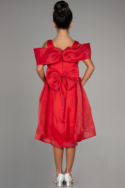 Abendkleid für Kinder Vorne Kurz-Hinten Lang Rot ABO107