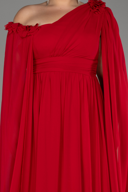 Abendgarderobe in Großen Größen Lang Chiffon Rot ABU4002