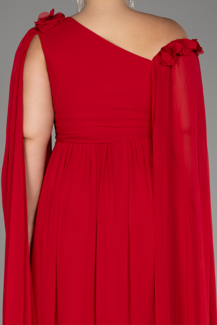 Abendgarderobe in Großen Größen Lang Chiffon Rot ABU4002