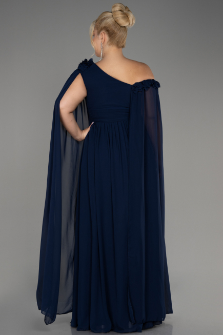 Abendgarderobe in Großen Größen Lang Chiffon Marineblau ABU4002