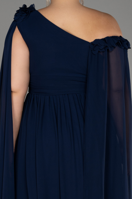 Abendgarderobe in Großen Größen Lang Chiffon Marineblau ABU4002