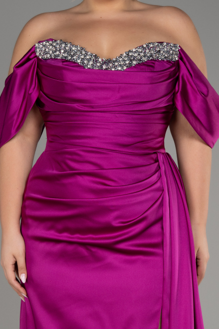 Violett Verlobungskleid In Übergröße Satin Lang ABU3655