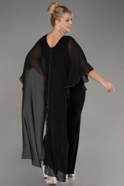 Schwarz Einladungskleid In Übergröße Chiffon ABT112