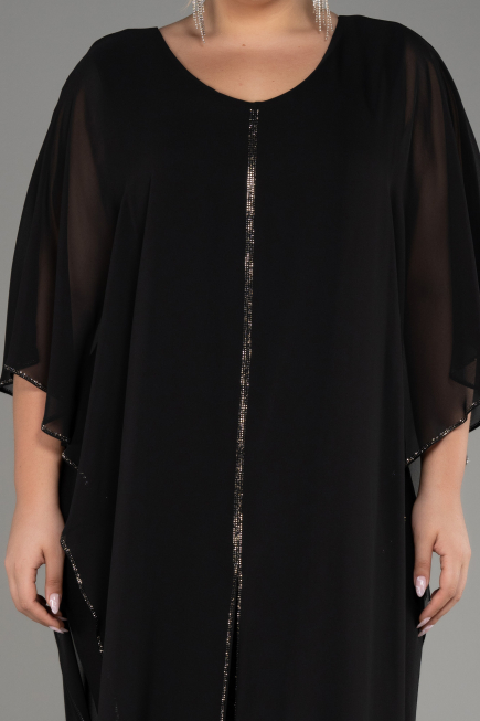 Schwarz Einladungskleid In Übergröße Chiffon ABT112