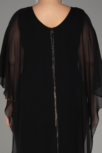Schwarz Einladungskleid In Übergröße Chiffon ABT112