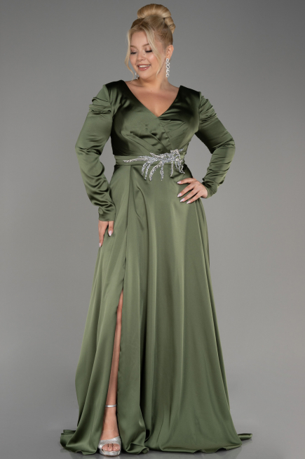 Khaki Verlobungskleid In Übergröße Satin Lang ABU3941