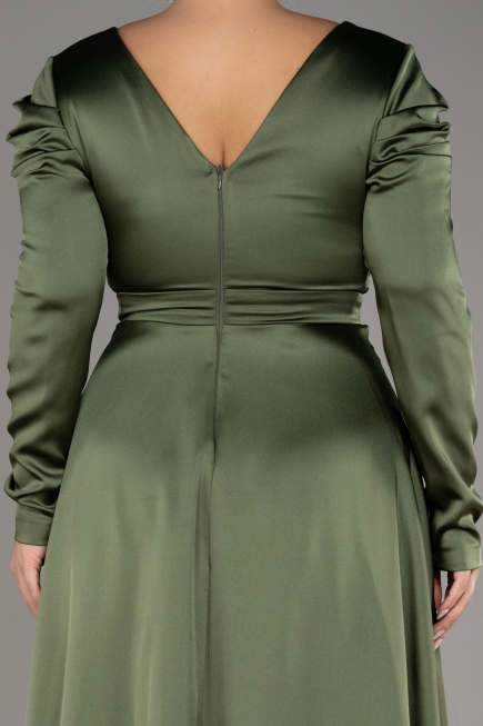 Khaki Verlobungskleid In Übergröße Satin Lang ABU3941