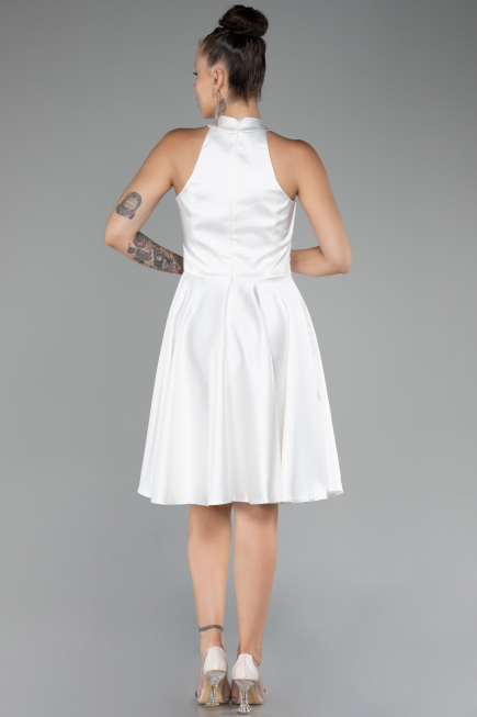 Abendkleid Kurz Satin Weiß ABK2112