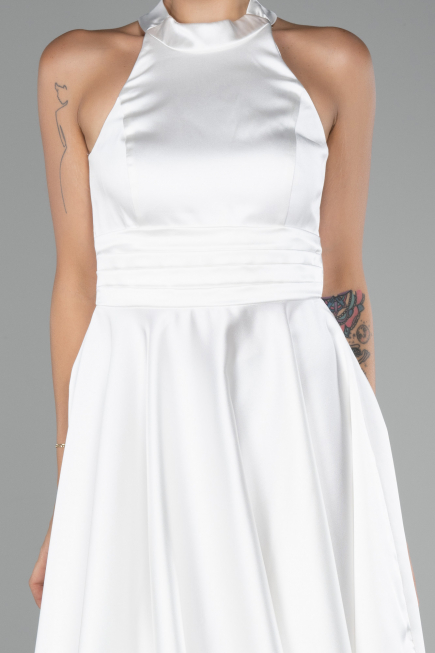 Abendkleid Kurz Satin Weiß ABK2112