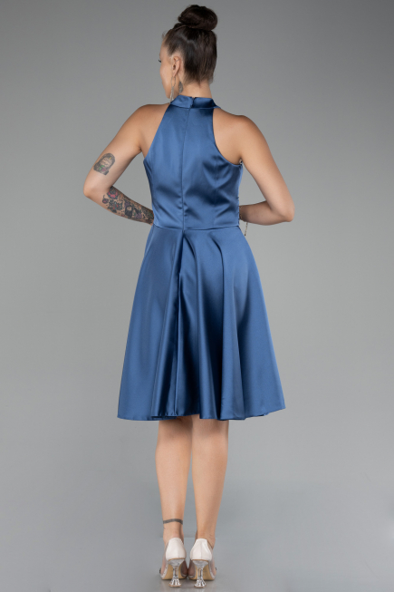 Abendkleid Kurz Satin Indigo ABK2112