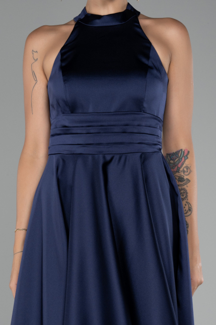 Abendkleid Kurz Satin Marineblau ABK2112