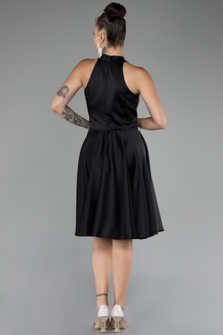 Abendkleid Kurz Satin Schwarz ABK2112