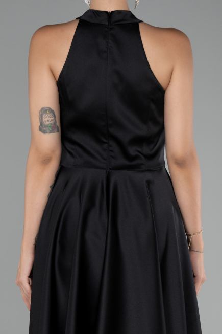 Abendkleid Kurz Satin Schwarz ABK2112