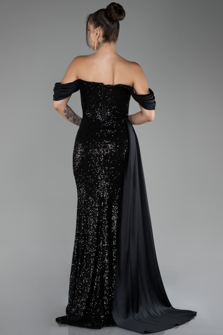 Abendkleid Lang Schuppig Schwarz ABU4085