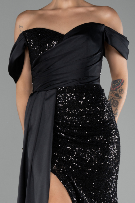 Abendkleid Lang Schuppig Schwarz ABU4085