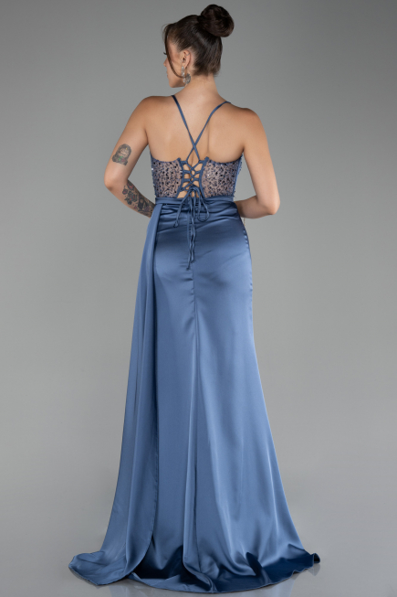 Abendkleid Lang Satin Indigo ABU4090