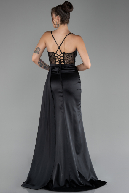 Abendkleid Lang Satin Schwarz ABU4090