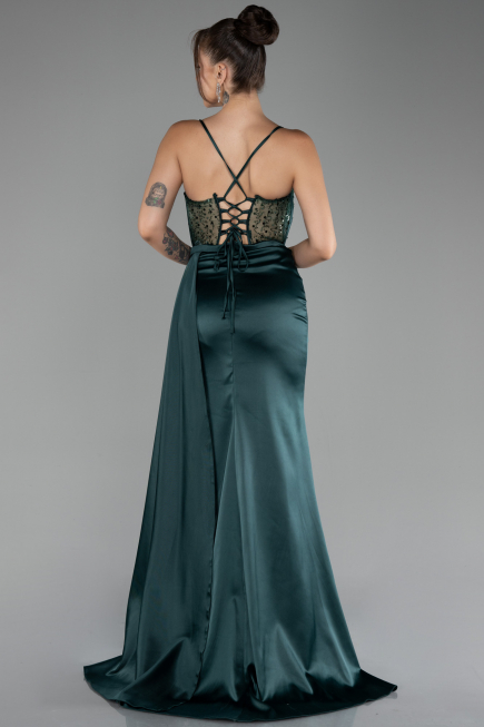 Abendkleid Lang Satin Smaragdgrün ABU4090