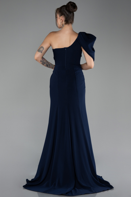 Abendkleid im Meerjungfrau-Stil Lang Chiffon Marineblau ABU4091