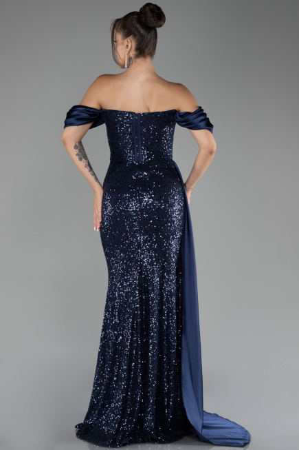 Abendkleid Lang Schuppig Marineblau ABU4085