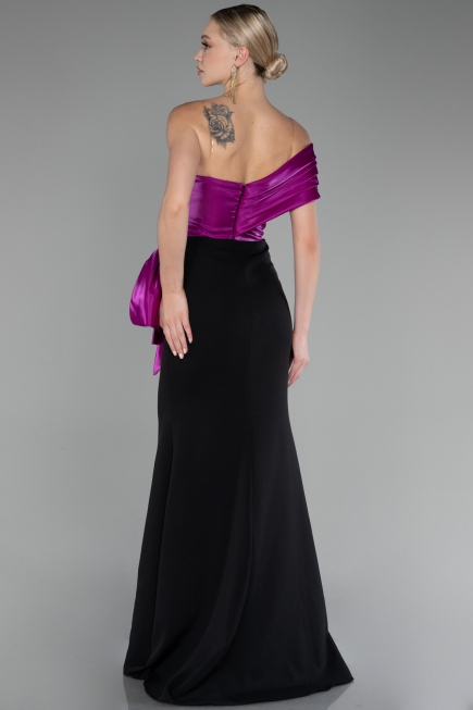 Abendkleid im Meerjungfrau-Stil Lang Fuchsie-Schwarz ABU4115
