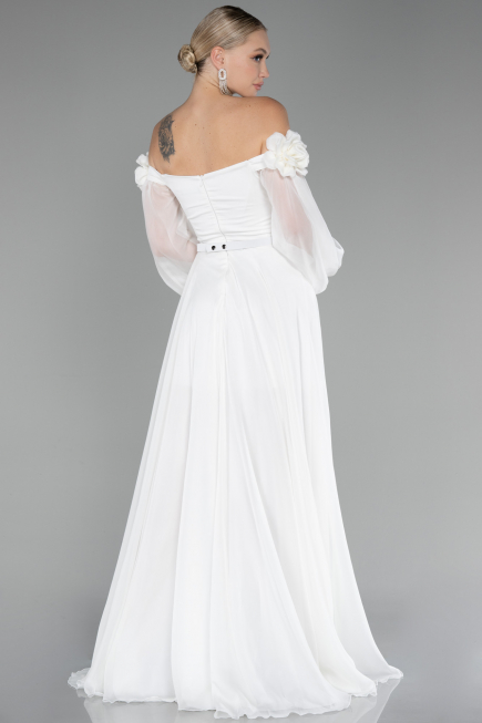 Abendkleid Lang Chiffon Weiß ABU4130