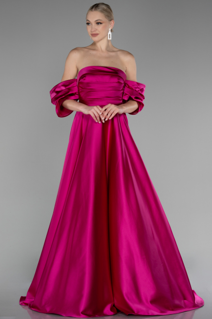 Abschlusskleid Lang Satin Fuchsie ABU4132