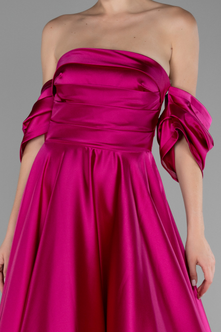 Abschlusskleid Lang Satin Fuchsie ABU4132