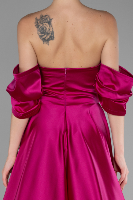 Abschlusskleid Lang Satin Fuchsie ABU4132