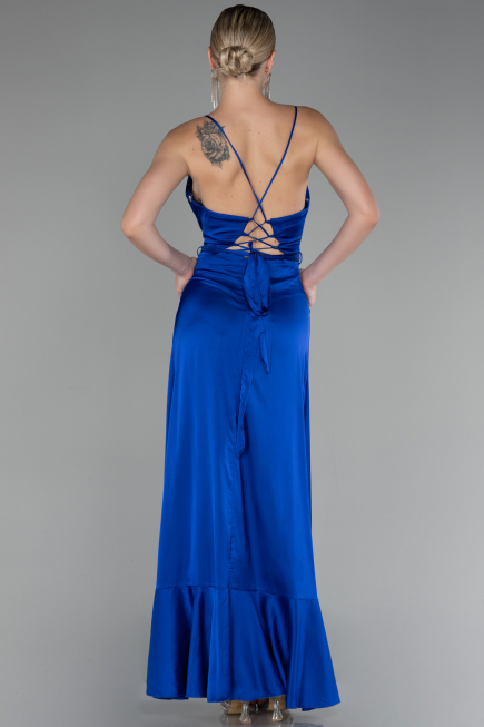 Abschlusskleid Vorne Kurz-Hinten Lang Satin Sächsischblau ABO109