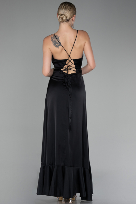 Abschlusskleid Vorne Kurz-Hinten Lang Satin Schwarz ABO109