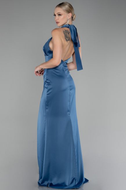 Abendkleid Lang Satin Indigo ABU4109