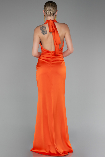 Abendgarderobe in Großen Größen Lang Satin Orange ABU4110