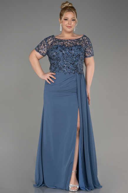 Indigo Verlobungskleid In Übergröße Chiffon Lang ABU3731